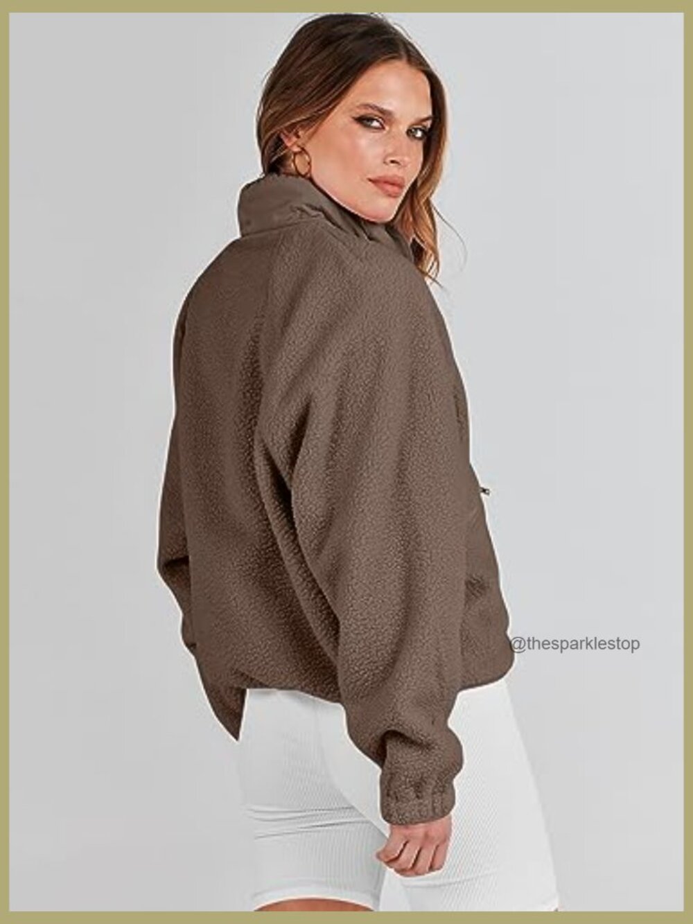 Fuzzy Fleece Cropped Sherpa Jacket with Pockets - Picture 6 of 7